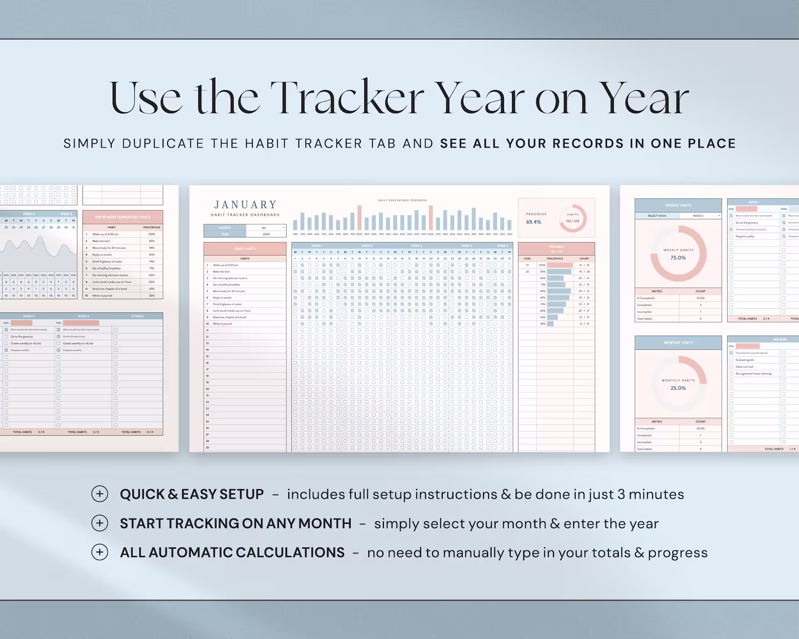 Year-on-year tracker with habit records kept together