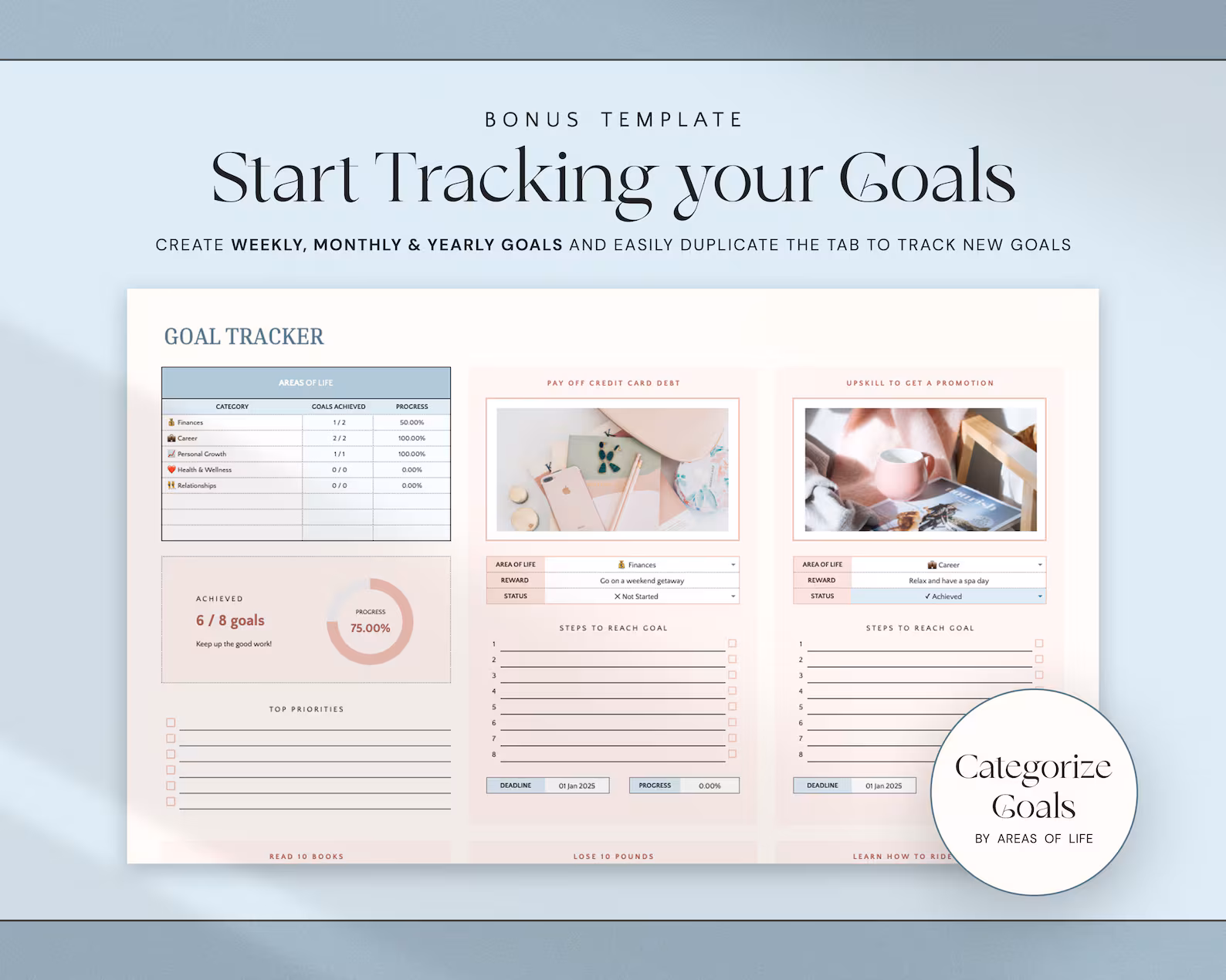 Weekly, monthly and yearly goal tracker preview